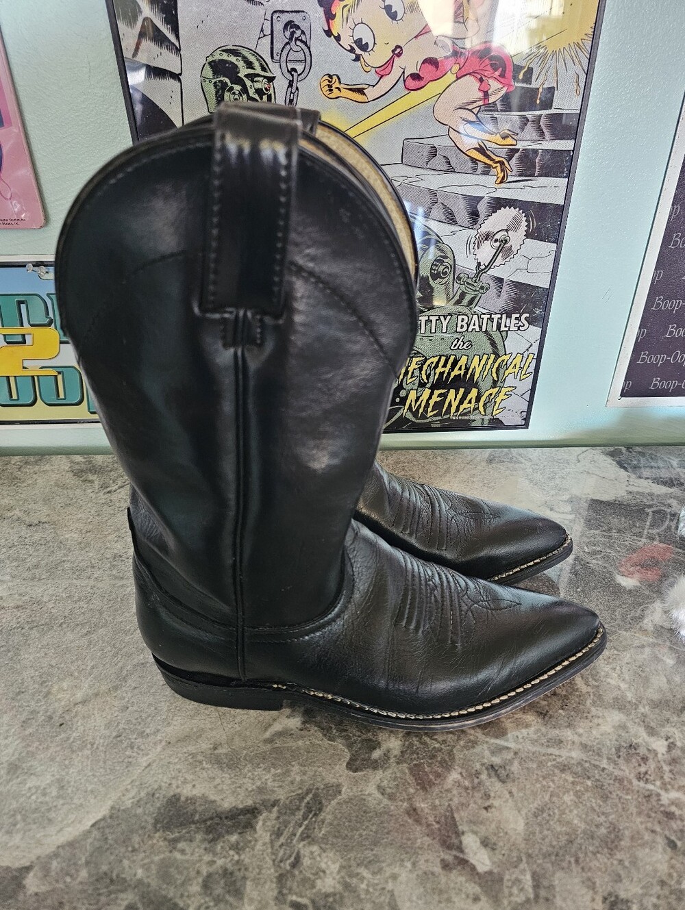 Black Leather Western Cowboy Boots - Women